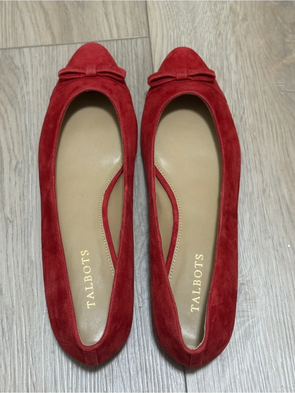 Talbots Vibrant Red Suede Edison Bow-Detail Women's Flats Sz. 10M - Picture 2 of 7